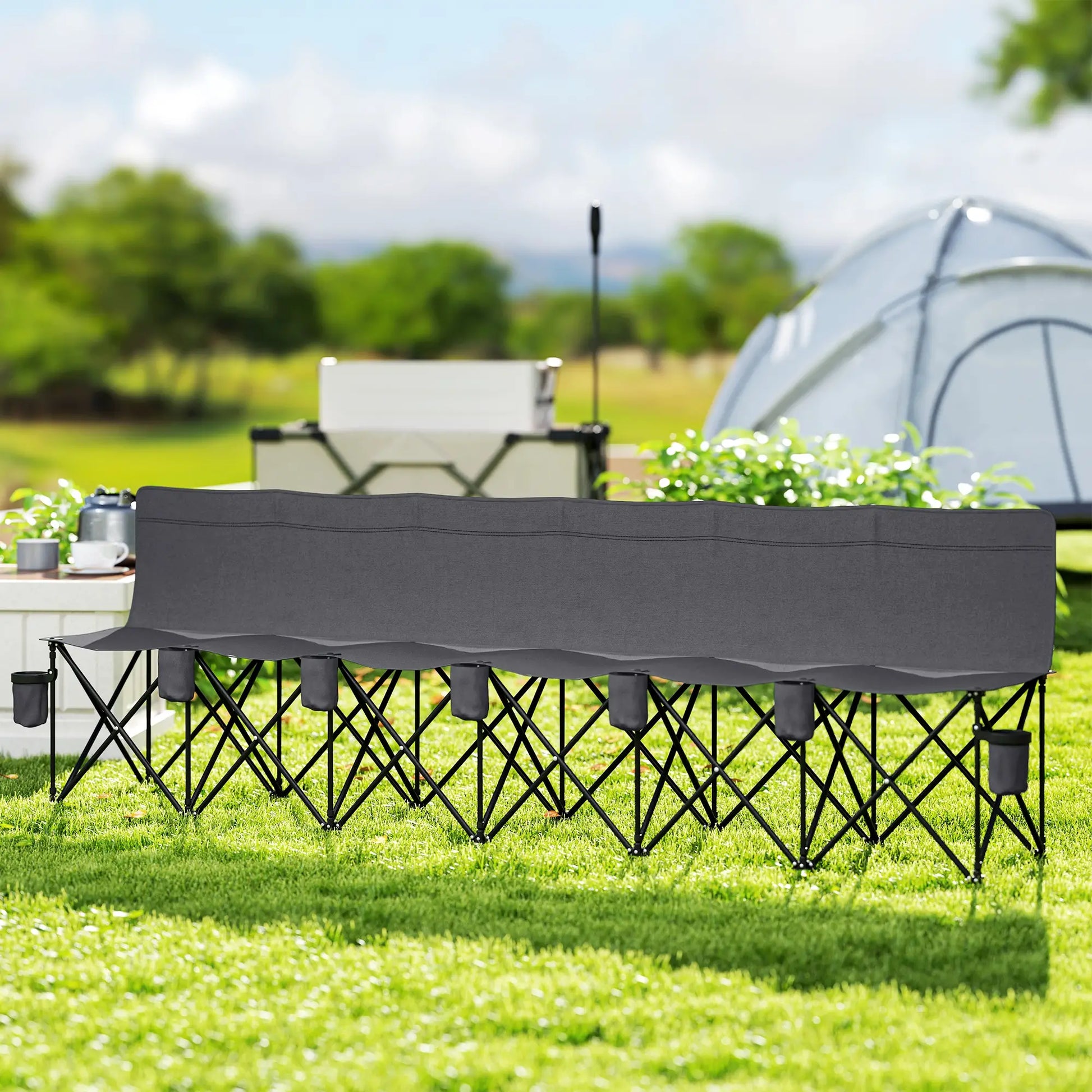 6 Seat Folding Camping Chair, Cup Holder, Carrying Case, Dark Grey Picnic Tables & Camping Chairs at Gallery Canada