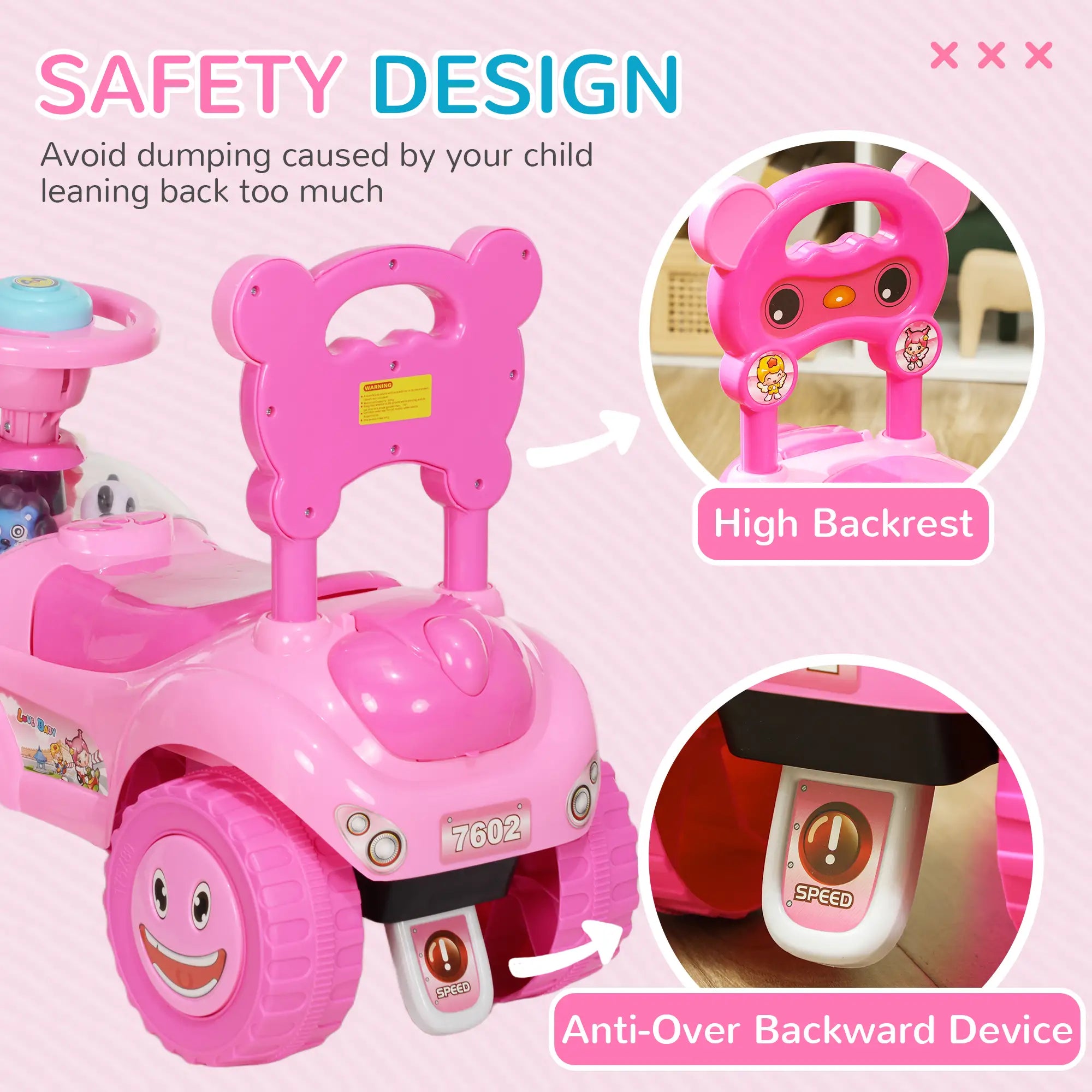 Toddler Push Car with Horn, Light, Music, Pink Push Cars for Toddlers at Gallery Canada