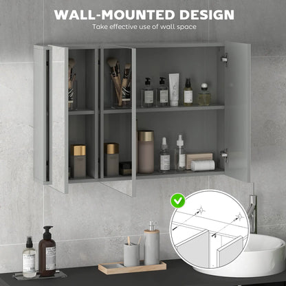 35" x 24" Wall Mirror Cabinet, Bathroom Medicine Cabinet, 3 Doors, Adjustable Shelves, Grey Mirror Medicine Cabinets at Gallery Canada