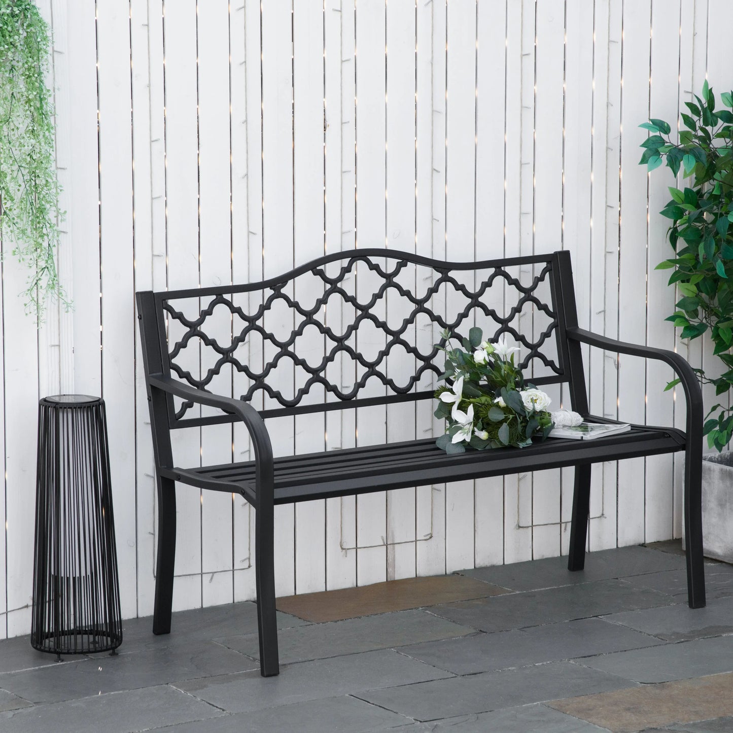 2-Seater Steel Garden Bench, Antique Outdoor Loveseat, Black Outdoor Benches at Gallery Canada