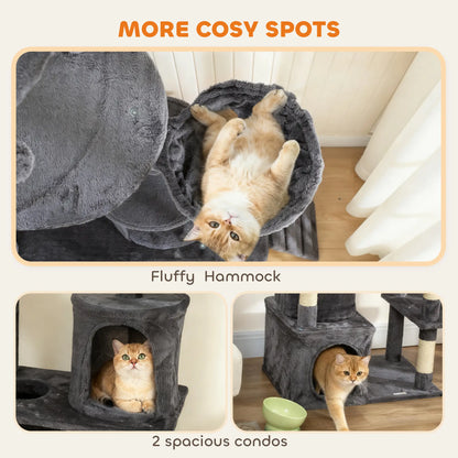 67 Inch Large Cat Tree, 7 Scratching Posts, Tunnel, 2 Condos, Hammock, Dark Grey Cat Towers at Gallery Canada