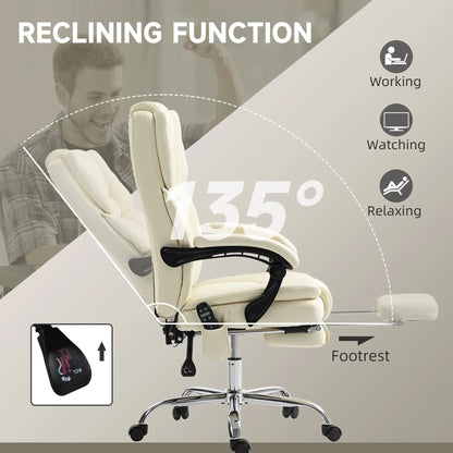 Reclining Massage Office Chair, 6-Point Vibration, Footrest, High Back, White Massage Chairs at Gallery Canada