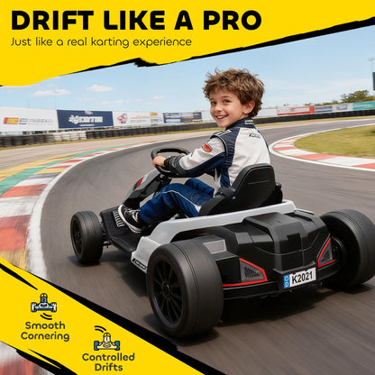 24V Electric Go Kart, Dual 150W Motors, Adjustable Seat, 11.2MPH, White Electric Ride-On Toys at Gallery Canada