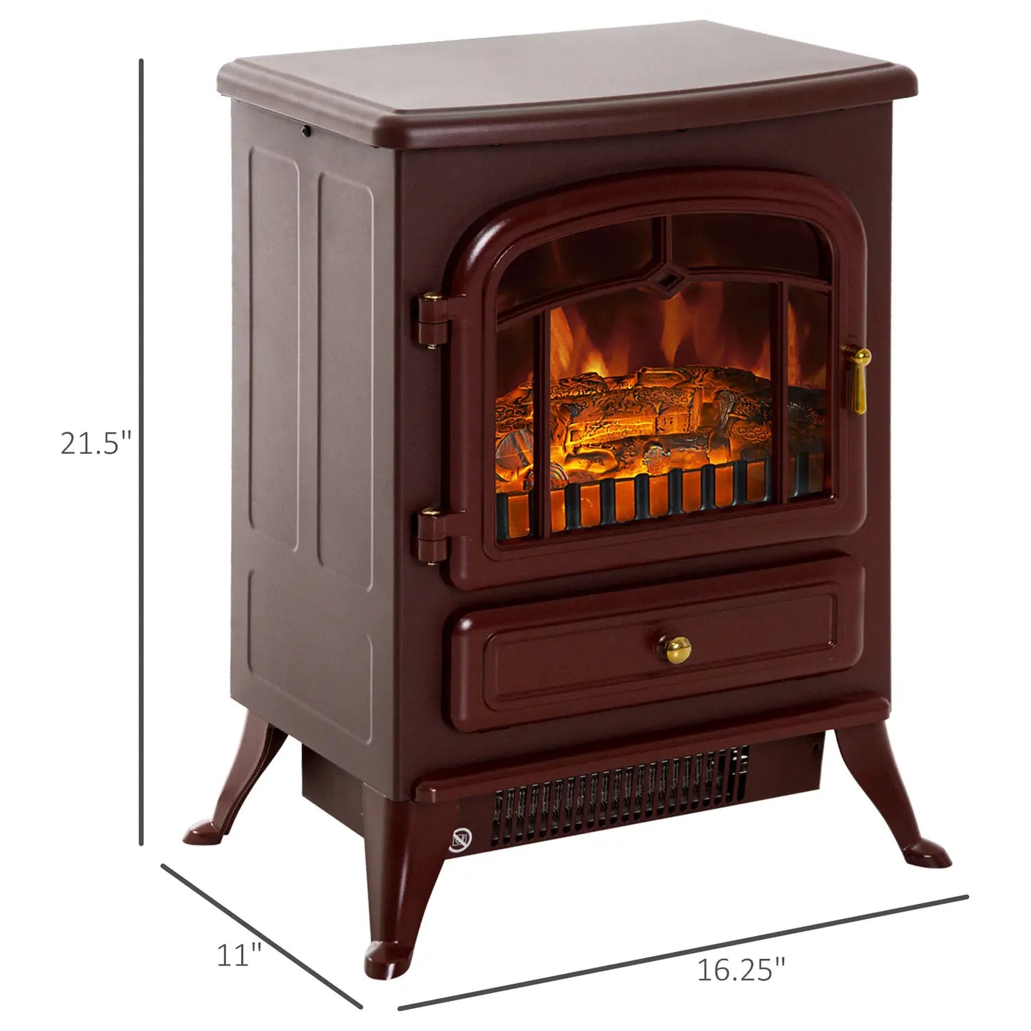 16" Free Standing Electric Fireplace, Adjustable Stove Heater, Wood Burning Flame, 750/1500W, Red Brown Electric Fireplaces at Gallery Canada
