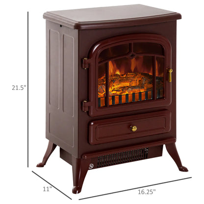 16" Free Standing Electric Fireplace, Adjustable Stove Heater, Wood Burning Flame, 750/1500W, Red Brown Electric Fireplaces at Gallery Canada