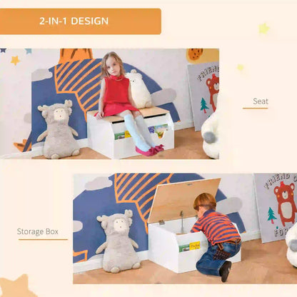 Wooden Kids Toy Box with Lid, Storage Organizer, Safety Hinge, White Baby & Kids Storage at Gallery Canada