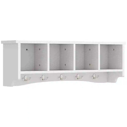 Wall Mount Coat Rack with Shelf, 28", 5 Hooks, 4 Compartments, White Clothing Storage at Gallery Canada