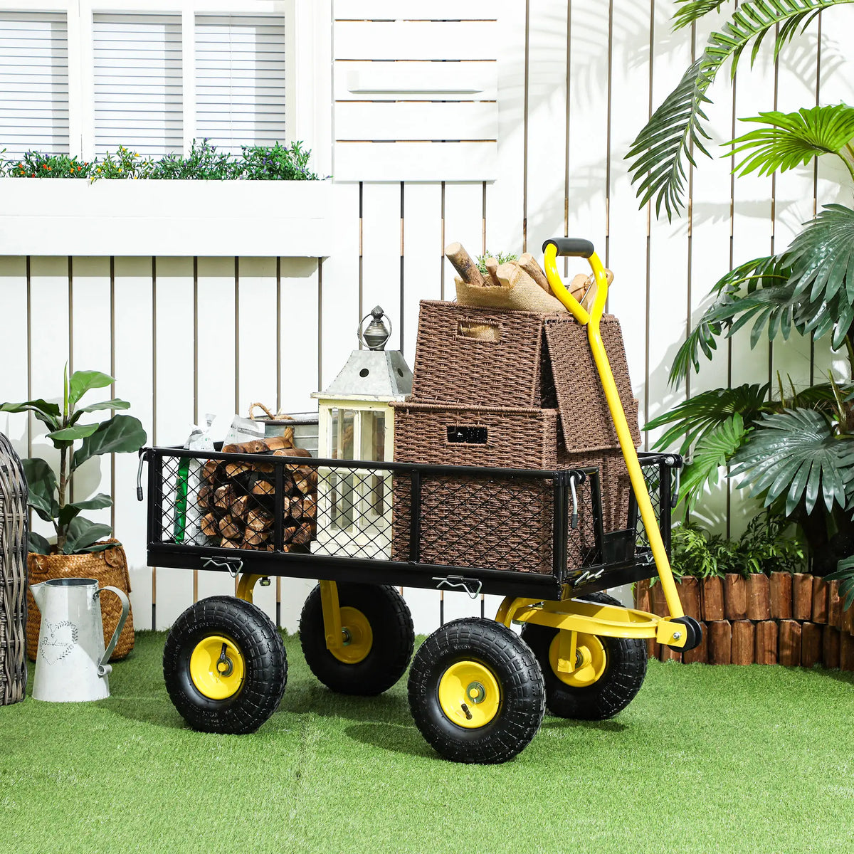 Steel Garden Cart, Utility Wagon, Removable Sides, 10" Wheels, 440lbs Capacity Folding Garden Carts at Gallery Canada
