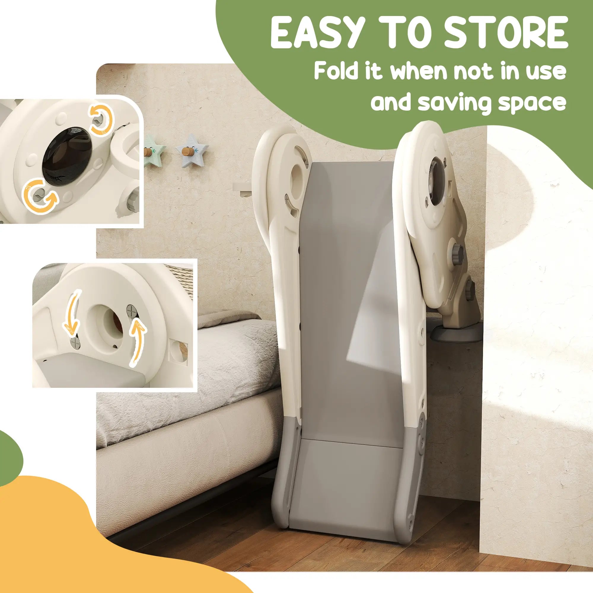 3 in 1 Toddler Slide, Foldable with Basketball Hoop, Climber, Cream White Gym Sets & Swings at Gallery Canada