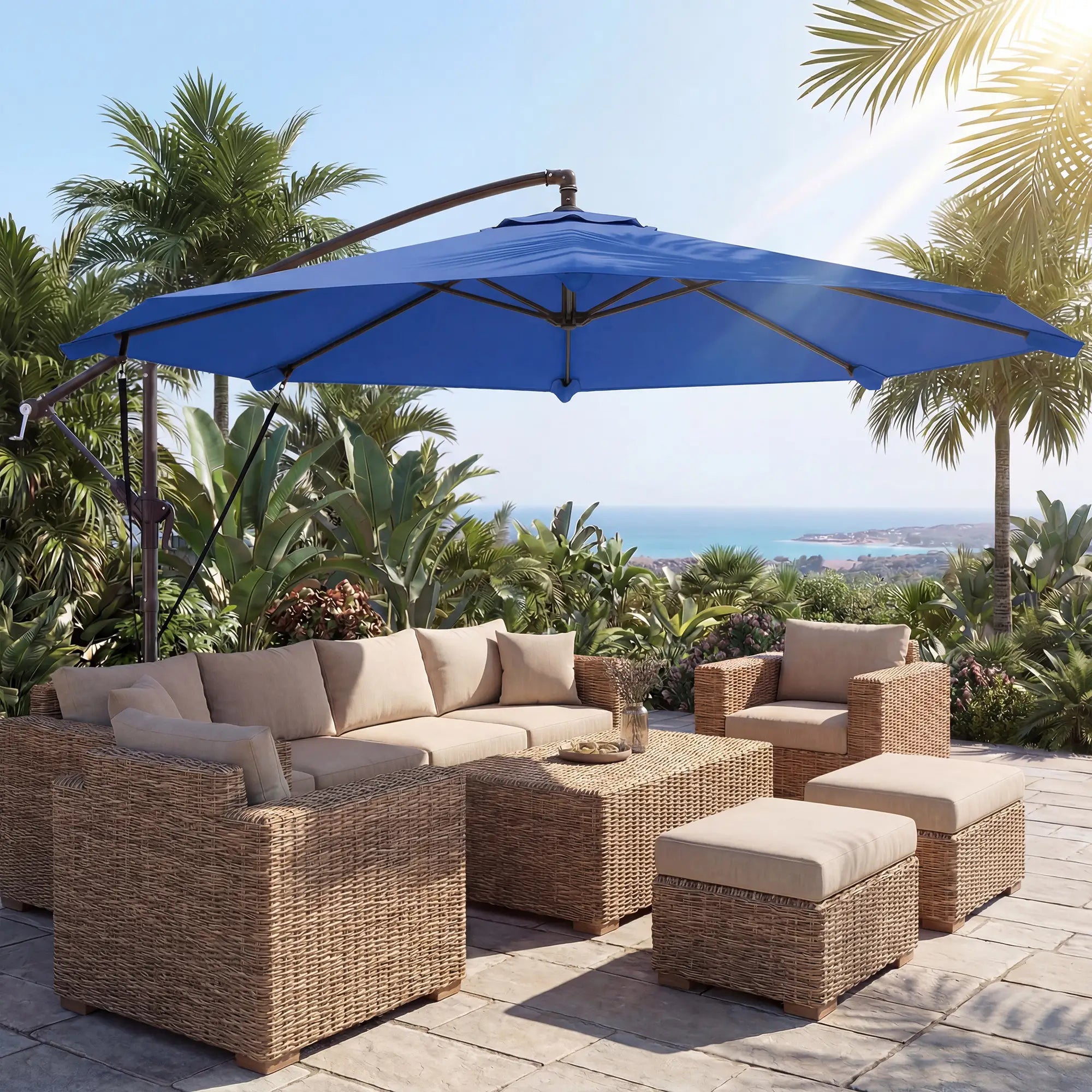 10FT Cantilever Patio Umbrella, With Cover And Wind Ropes, Navy Blue Offset Cantilever Umbrellas at Gallery Canada