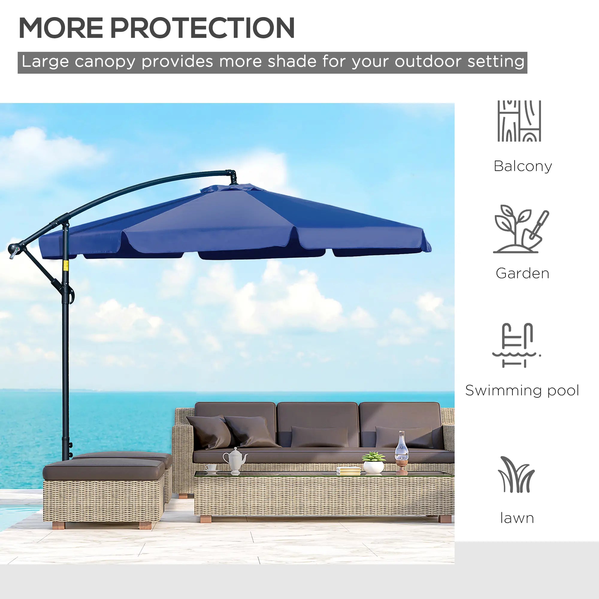 11FT Offset Hanging Patio Umbrella, Easy Tilt, Cross Base, 8 Ribs, Blue Cantilever Umbrellas at Gallery Canada