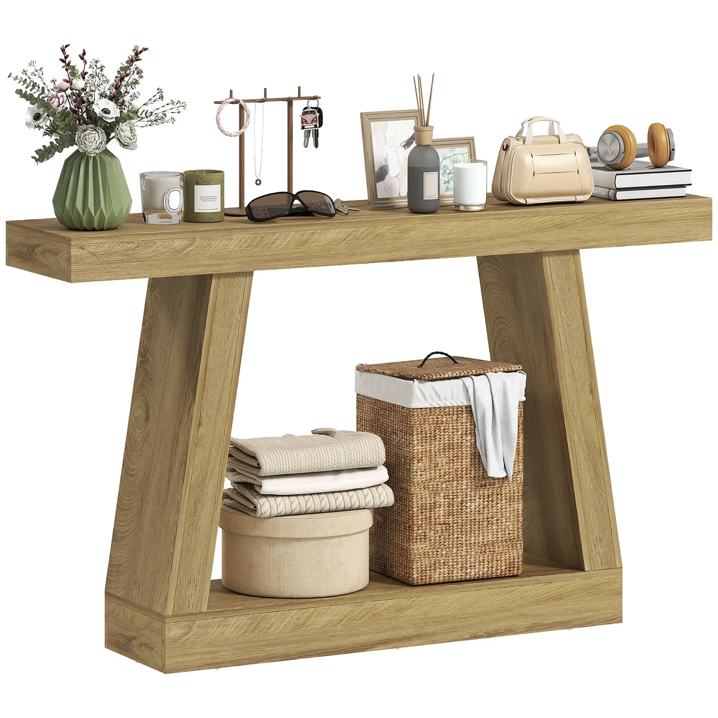 55" Farmhouse Console Table with Storage, Oak Console Tables at Gallery Canada