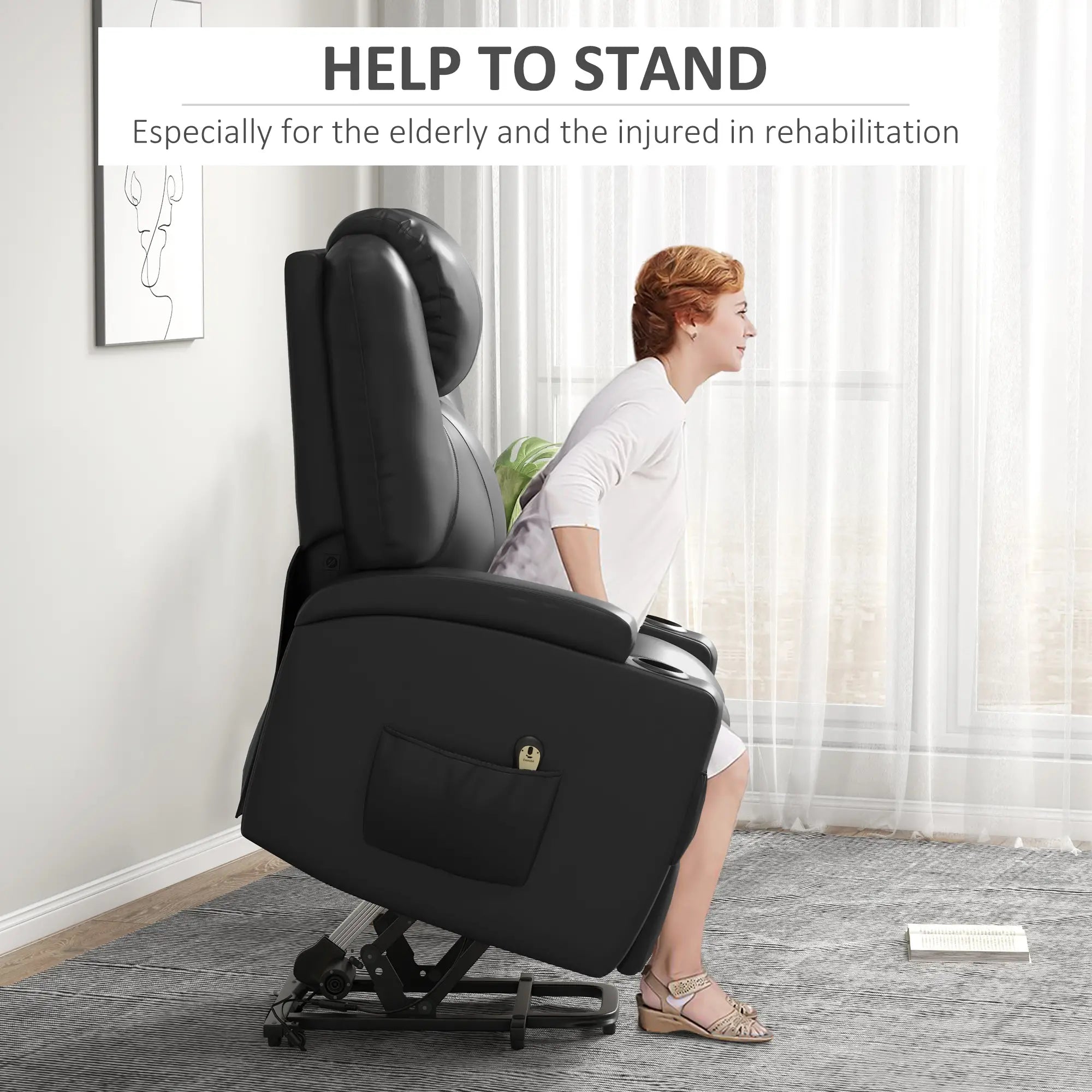 Power Recliner, Electric Lift Chair for Elderly with Footrest, Remote Control, Side Pockets and Cup Holders, Grey Electric Power Lift Chairs at Gallery Canada