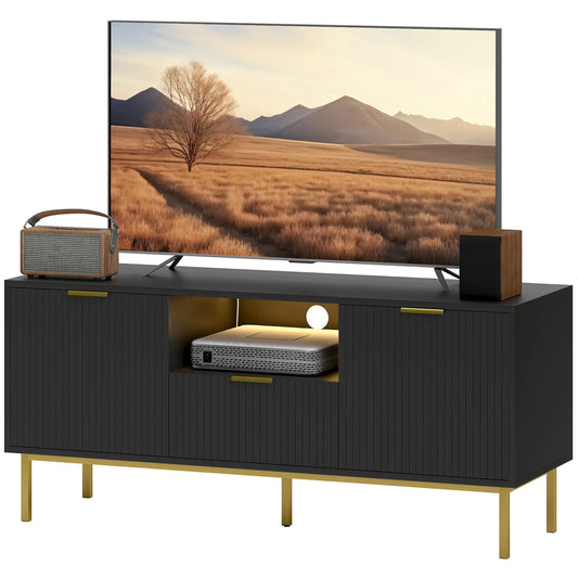 Modern TV Console For 40 Inch TVs, Smart RGB LED Lights, Soft Close Doors, Black TV Stands Gold, Black at Gallery Canada
