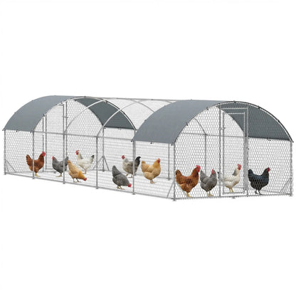 Galvanized Metal Chicken Coop Walk-in Enclosure, 9.2' × 31.2' × 6.4', Silver Chicken Coops at Gallery Canada