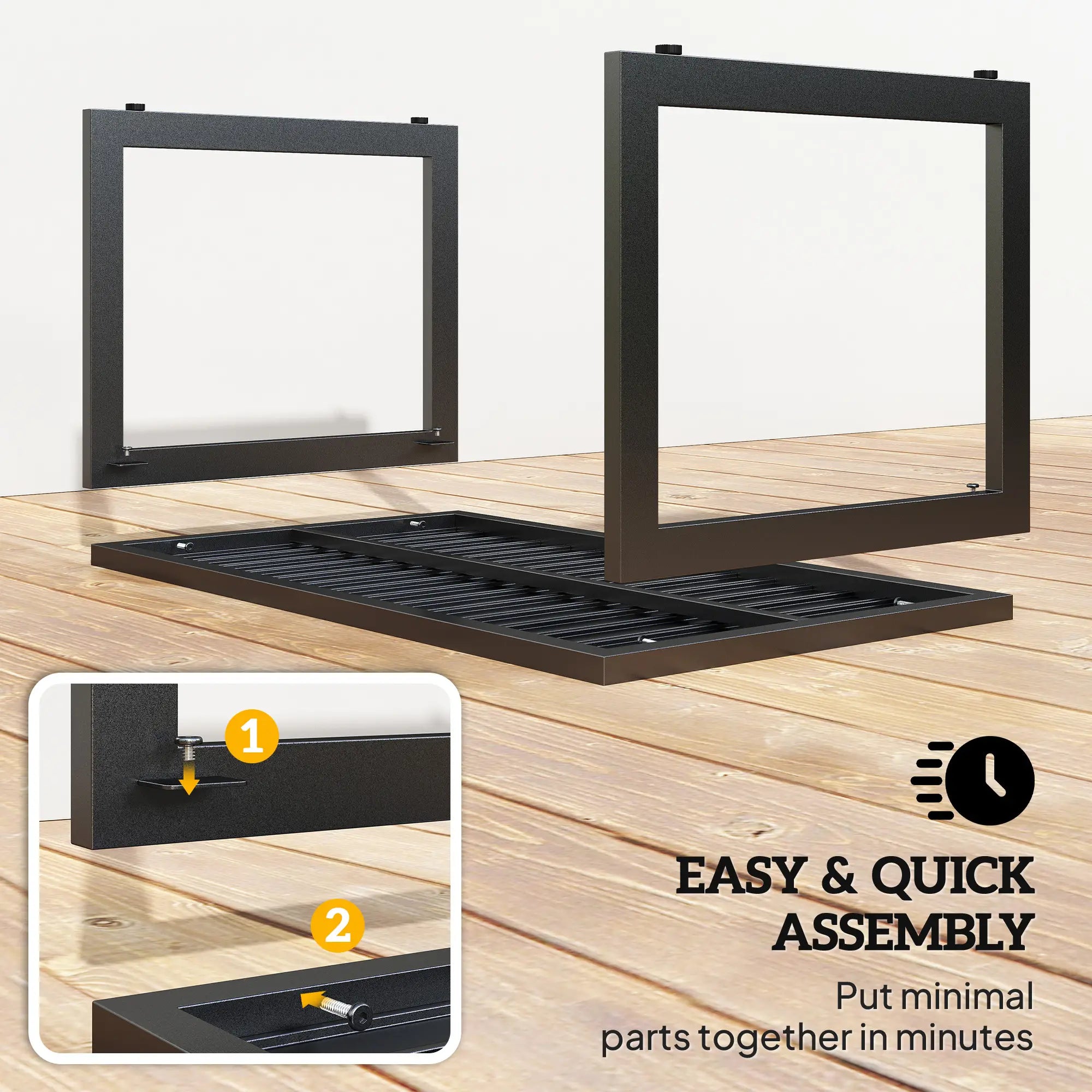 Outdoor Coffee Table, Slatted Tabletop, Adjustable Foot Pads, Black Patio Side Tables at Gallery Canada