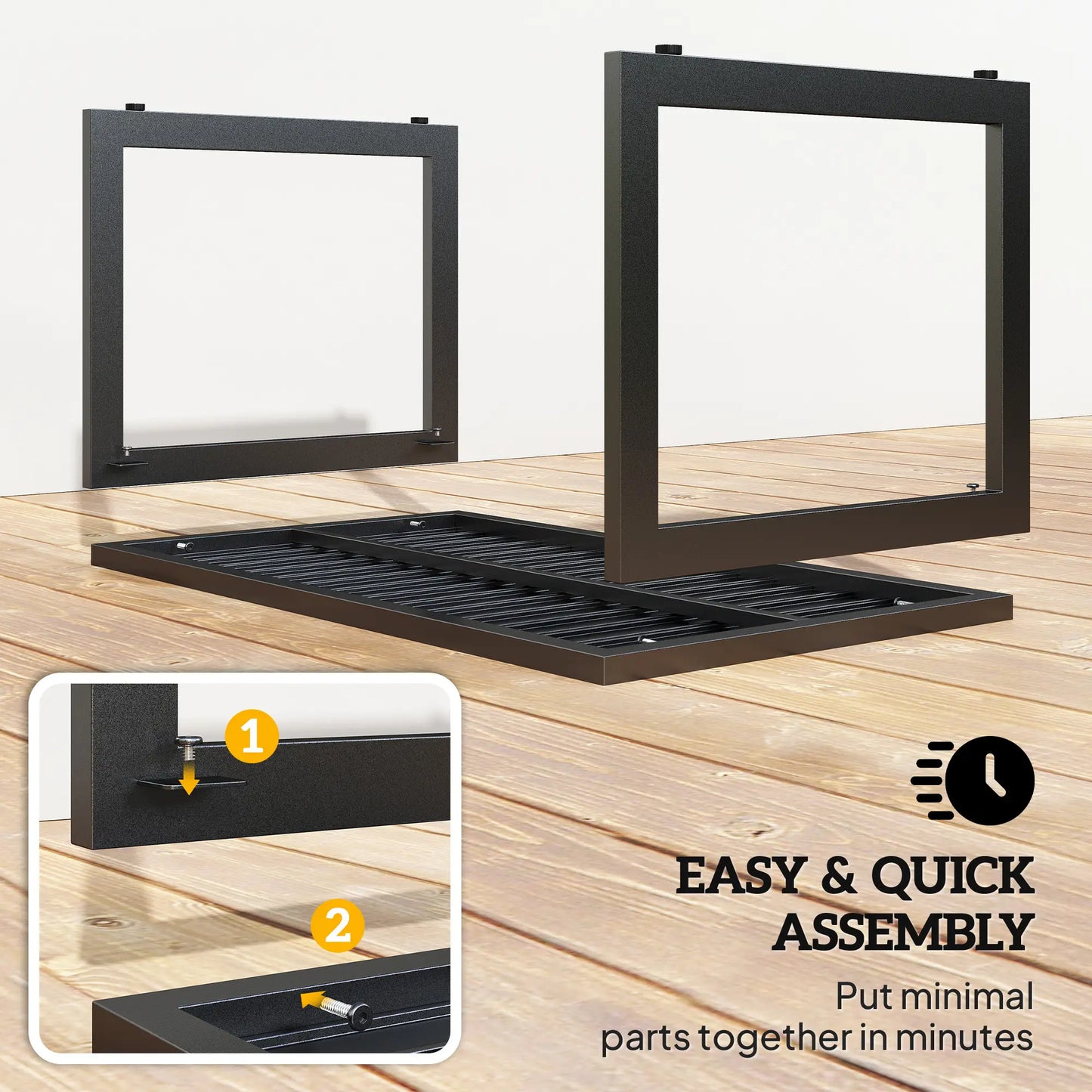 Outdoor Coffee Table, Slatted Tabletop, Adjustable Foot Pads, Black Patio Side Tables at Gallery Canada