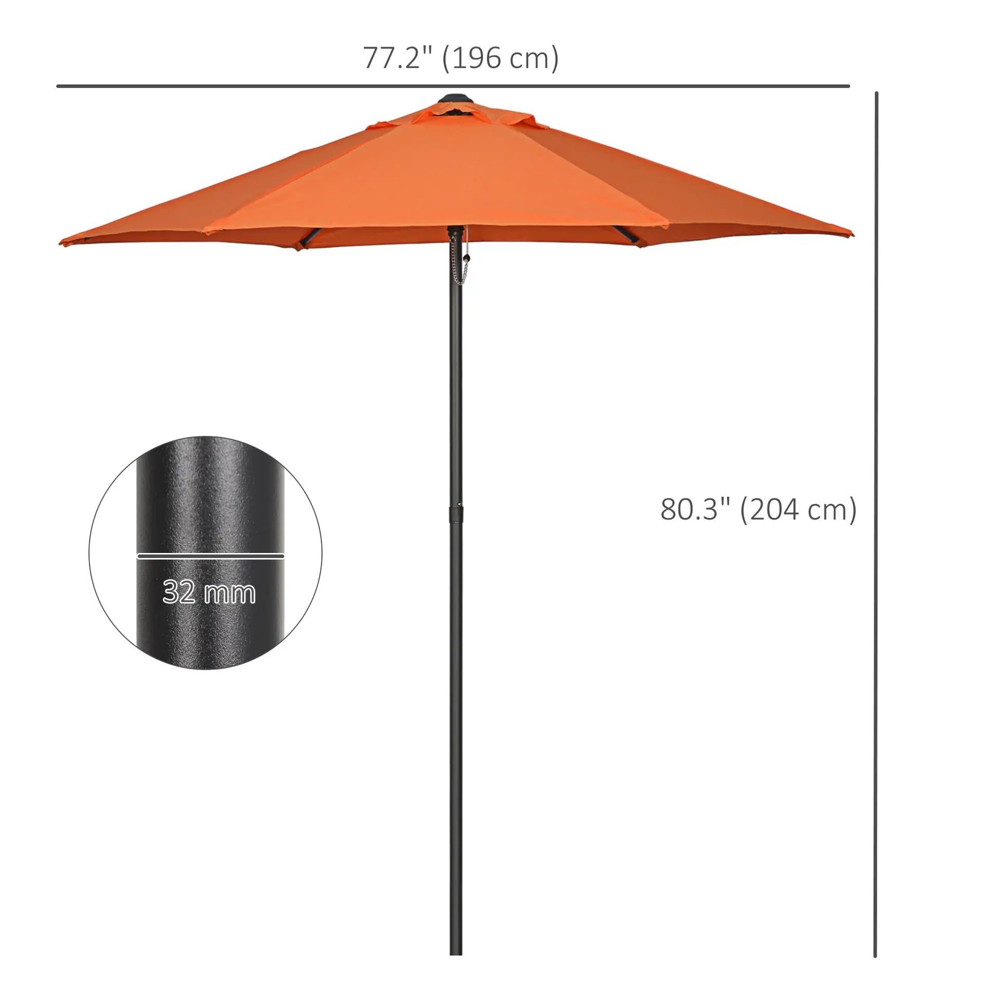 6.6FT Outdoor Patio Umbrella, 6 Solid Ribs, Orange Patio Umbrellas at Gallery Canada