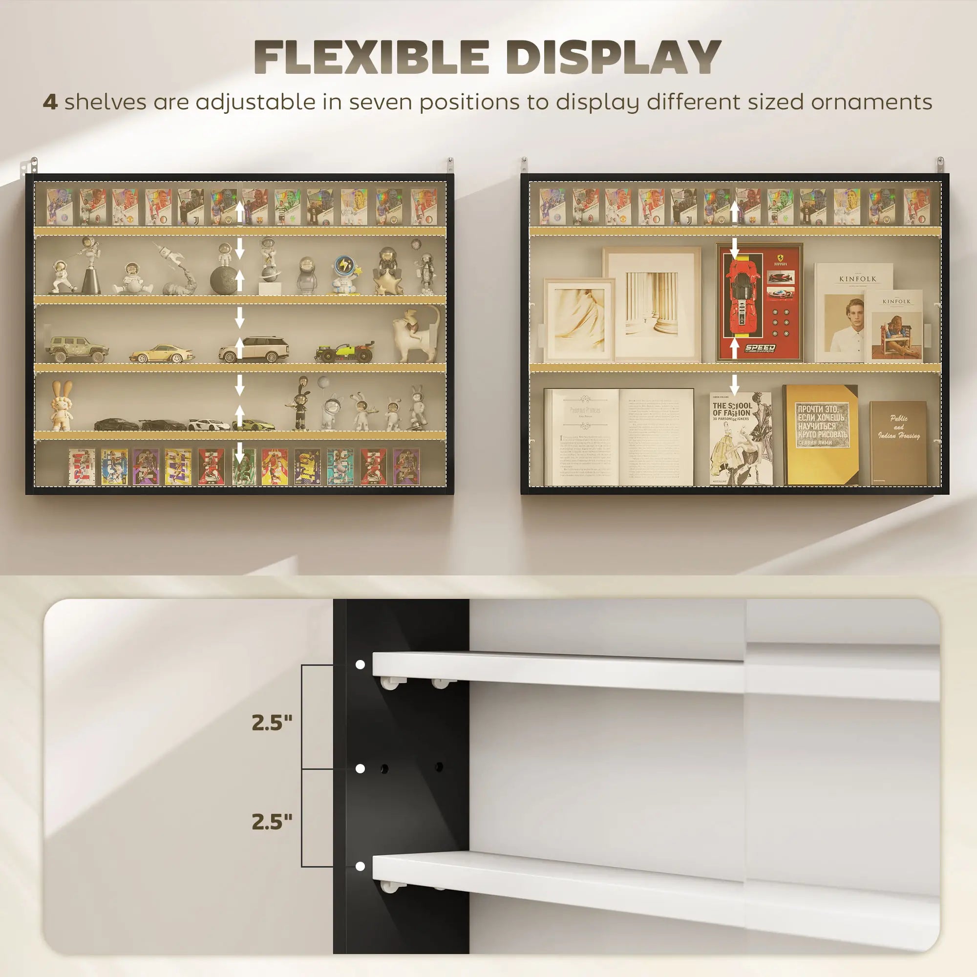 5-Tier Glass Display Cabinet, 2 Doors, 4 Adjustable Shelves, Black Display Bookshelves at Gallery Canada