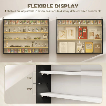 5-Tier Glass Display Cabinet, 2 Doors, 4 Adjustable Shelves, Black Display Bookshelves at Gallery Canada