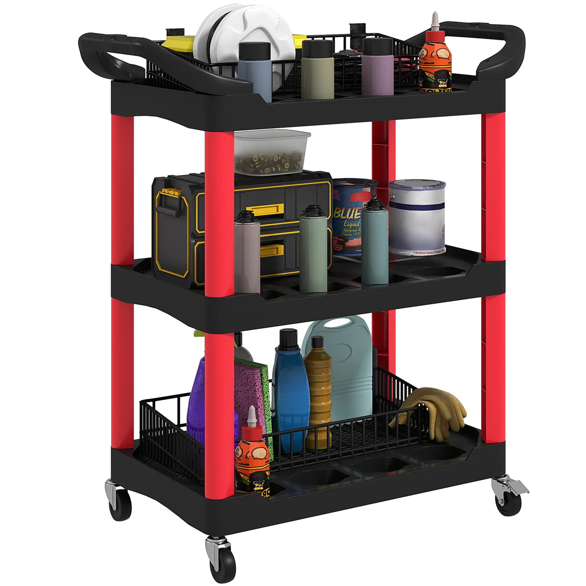 3-Tier Rolling Tool Cart, 200 LBS Capacity, Black & Red Tool Organizers at Gallery Canada