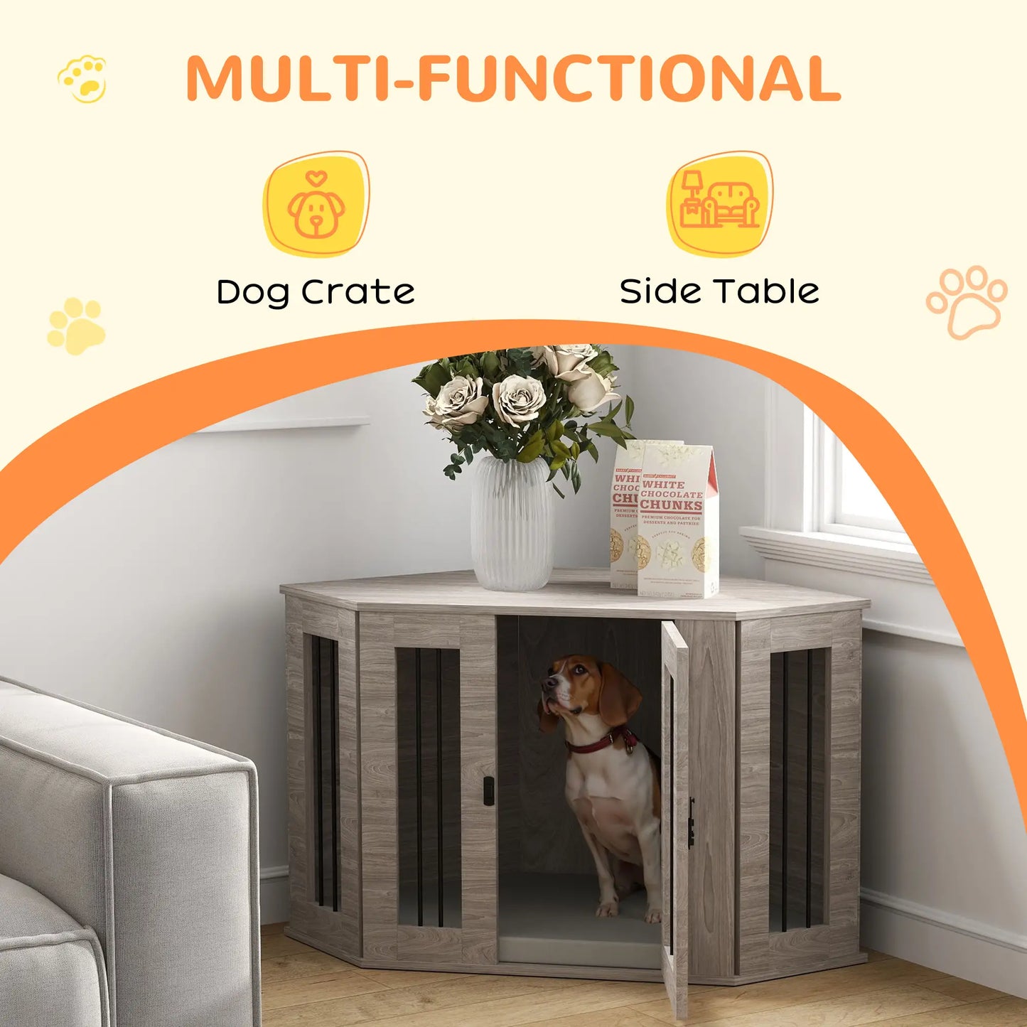 Dog Crate Furniture with Cushion, 41 Inch, Corner Design End Table, Grey Houses, Kennels & Pens at Gallery Canada