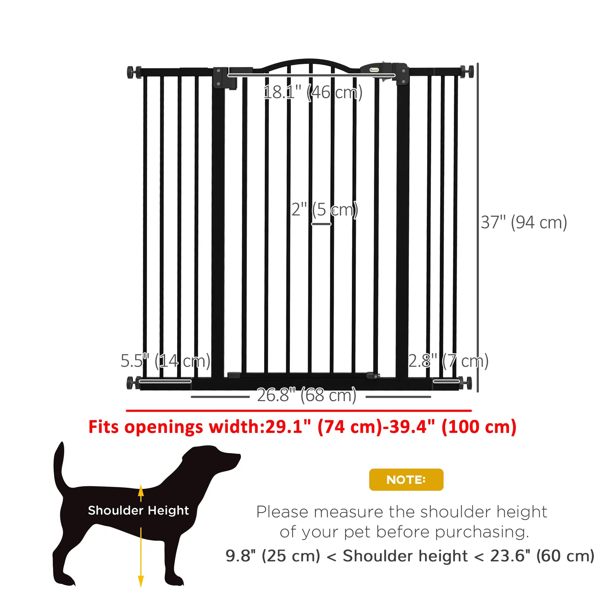 Extra Tall Dog Gate with Door, Pressure Fit, Auto Close, 29"-39", Black Houses, Kennels & Pens at Gallery Canada