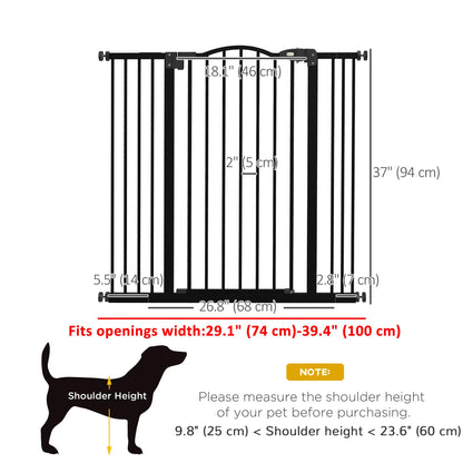 Extra Tall Dog Gate with Door, Pressure Fit, Auto Close, 29"-39", Black Houses, Kennels & Pens at Gallery Canada
