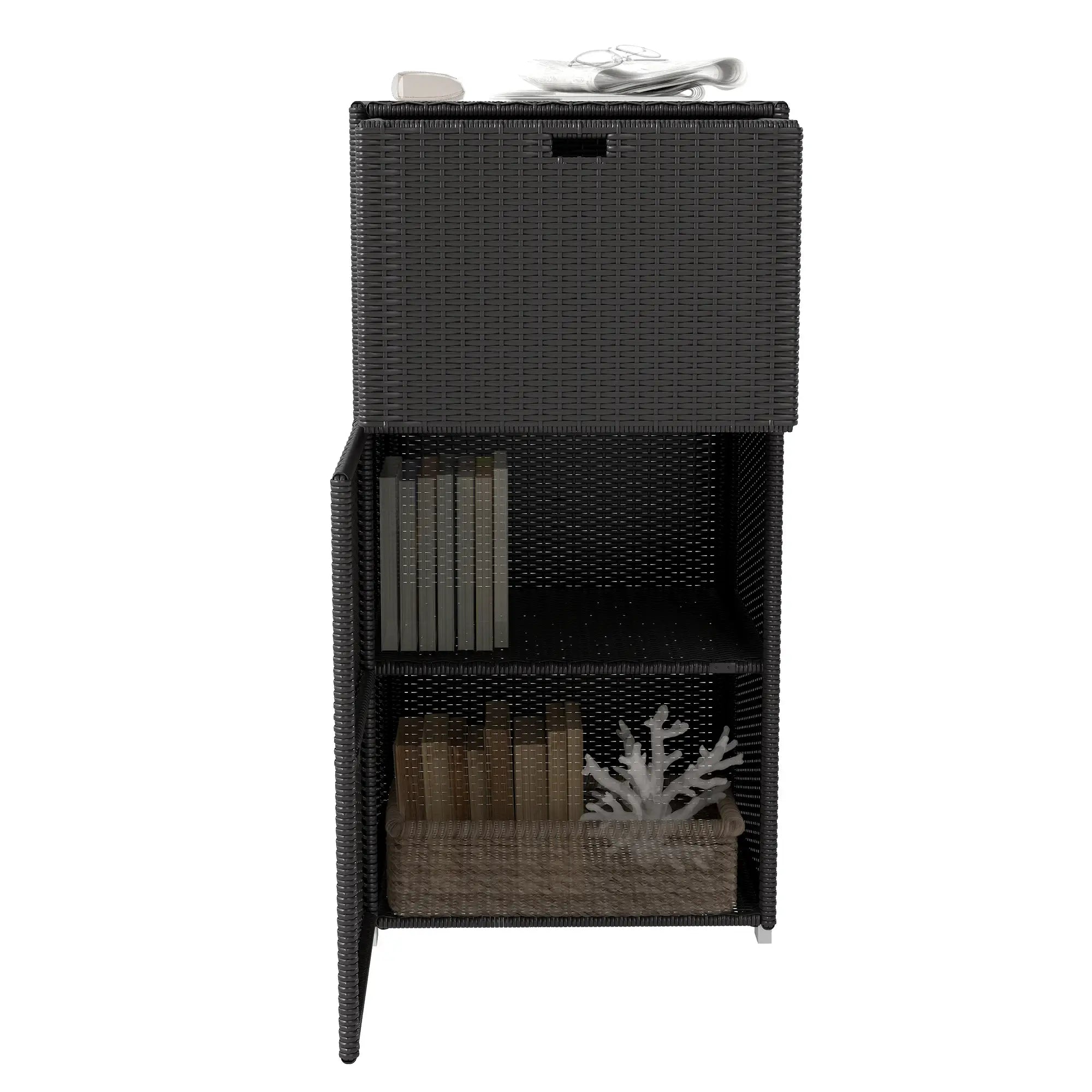 Rattan Outdoor Towel Rack for Pool, Dark Brown Patio Storage Boxes at Gallery Canada