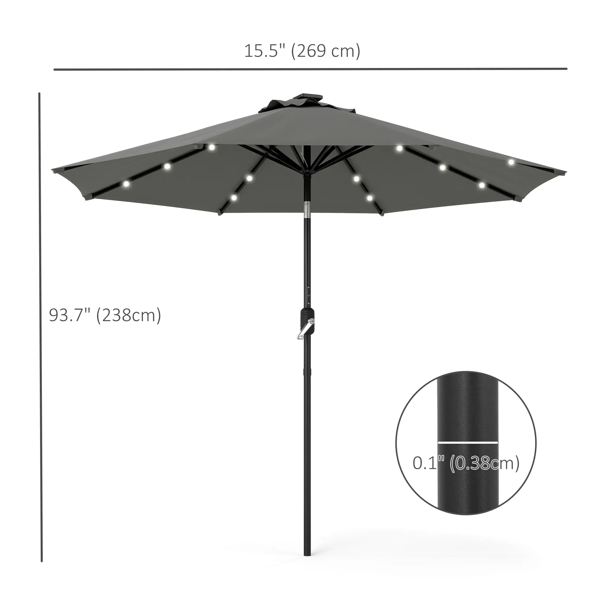 8.8 ft Solar Patio Umbrella, Adjustable LED Lights, Dark Grey Sun Umbrellas at Gallery Canada