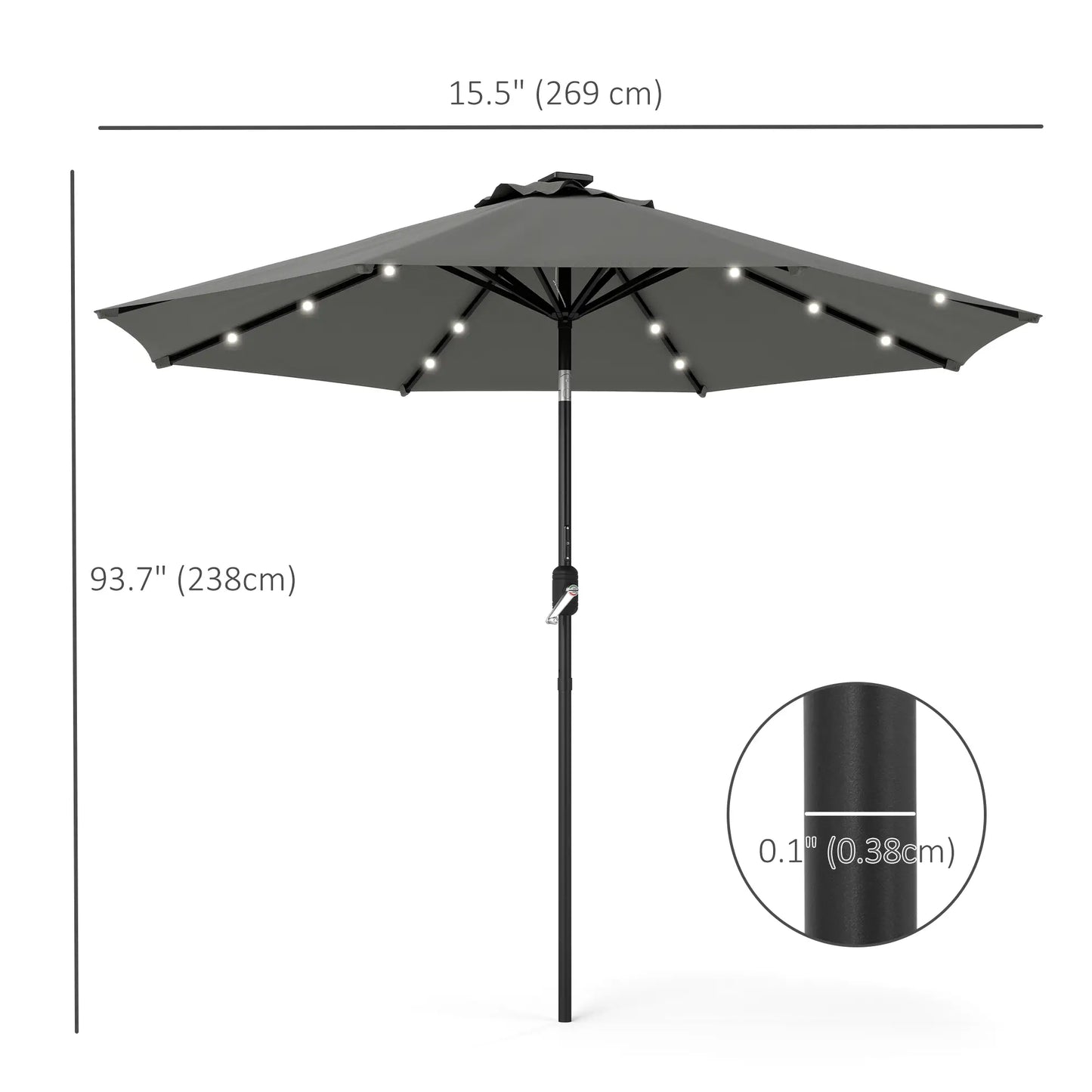 8.8 ft Solar Patio Umbrella, Adjustable LED Lights, Dark Grey Sun Umbrellas at Gallery Canada