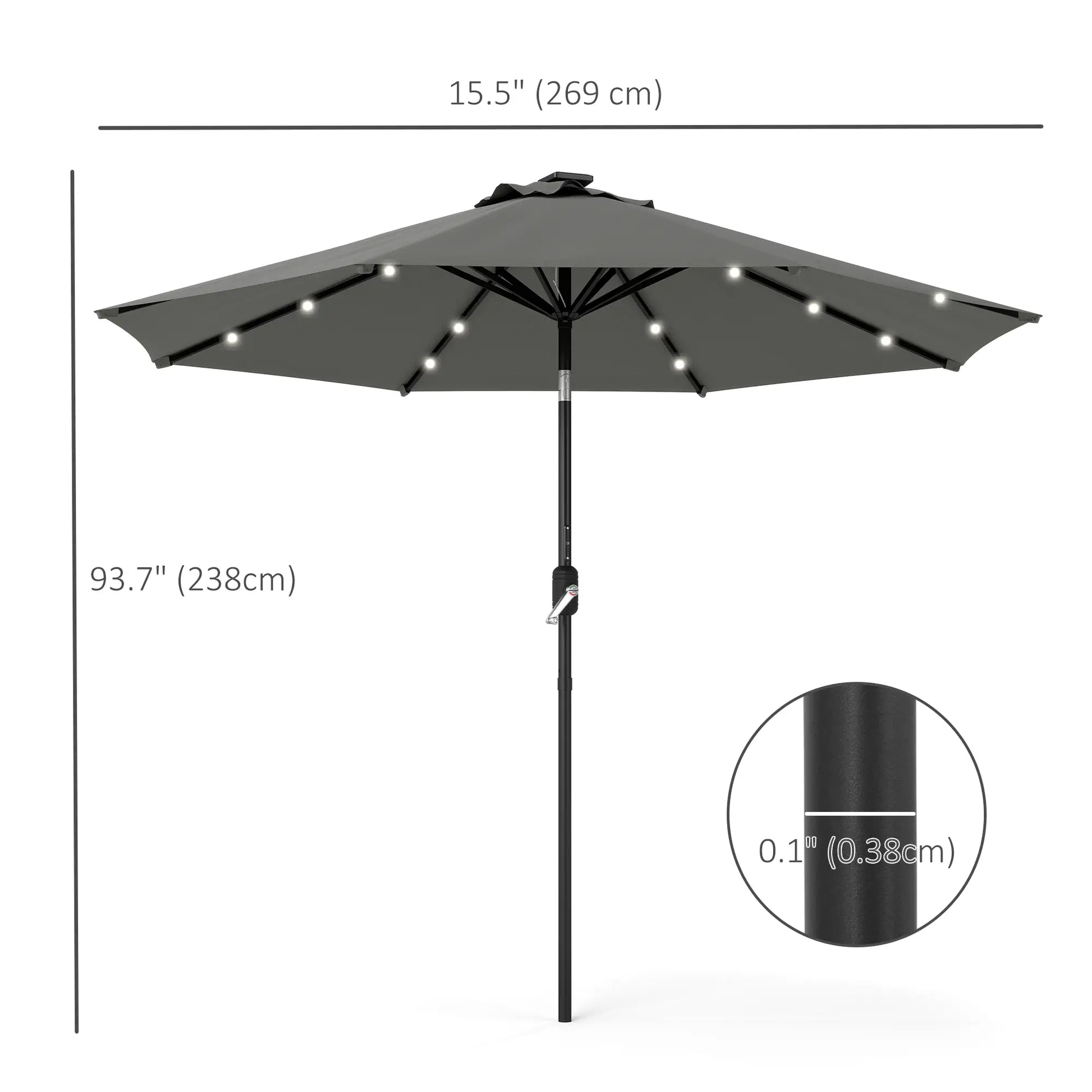 8.8 ft Solar Patio Umbrella, Adjustable LED Lights, Dark Grey Sun Umbrellas at Gallery Canada