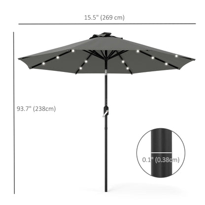 8.8 ft Solar Patio Umbrella, Adjustable LED Lights, Dark Grey Sun Umbrellas at Gallery Canada