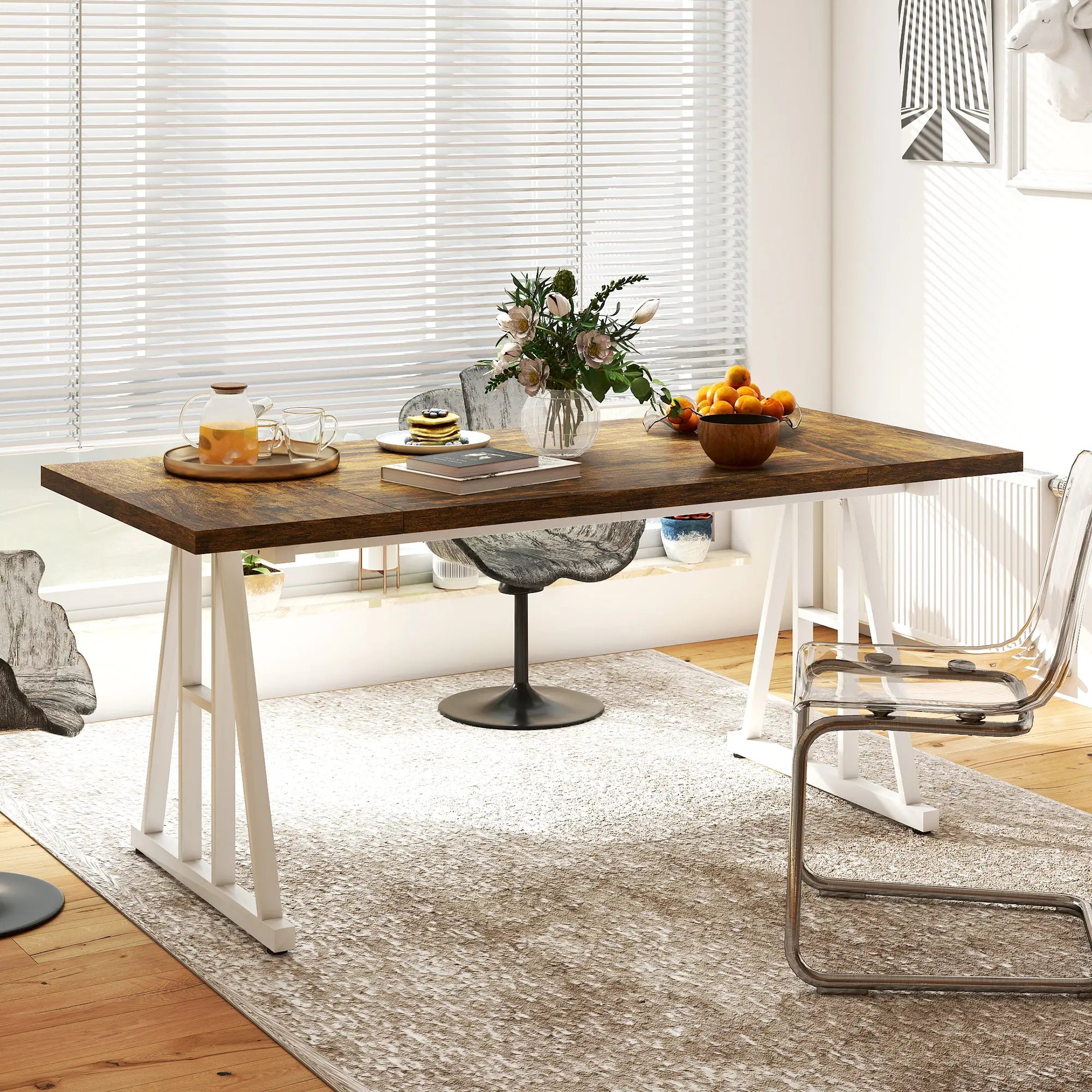 Farmhouse Kitchen Table for 8, Rectangular, White and Brown Dining Tables at Gallery Canada