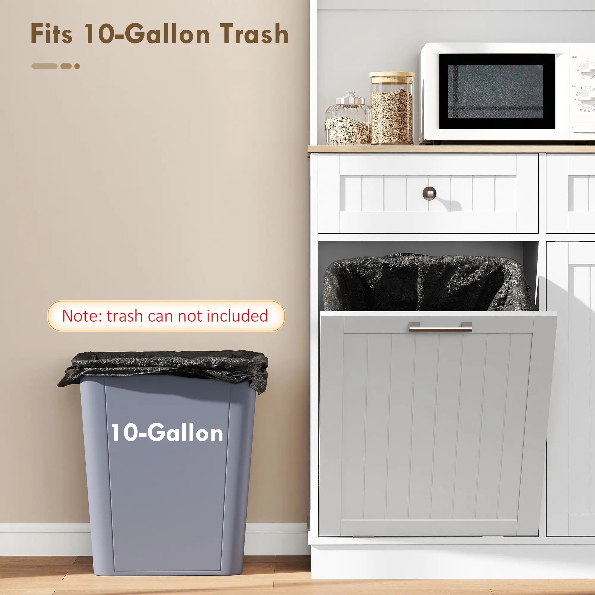 68 Inch Pantry Cabinet with Charging Station, Microwave Stand, Trash Can, White Kitchen Pantry Cabinets at Gallery Canada