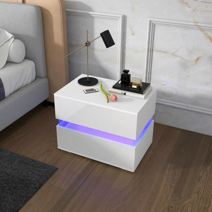 Modern Nightstand, 2 Drawers, USB RGB LED Lights, Remote, White Bedside Tables at Gallery Canada