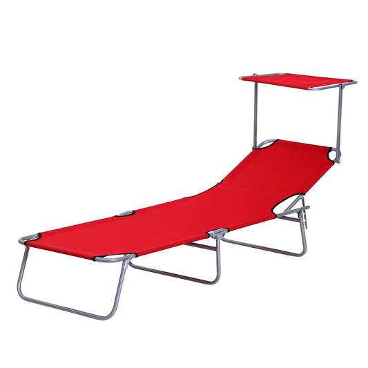Outdoor Lounge Chair, Adjustable Folding Chaise Lounge, Tanning Chair with Sun Shade for Beach, Camping, Hiking, Backyard, Red at Gallery Canada