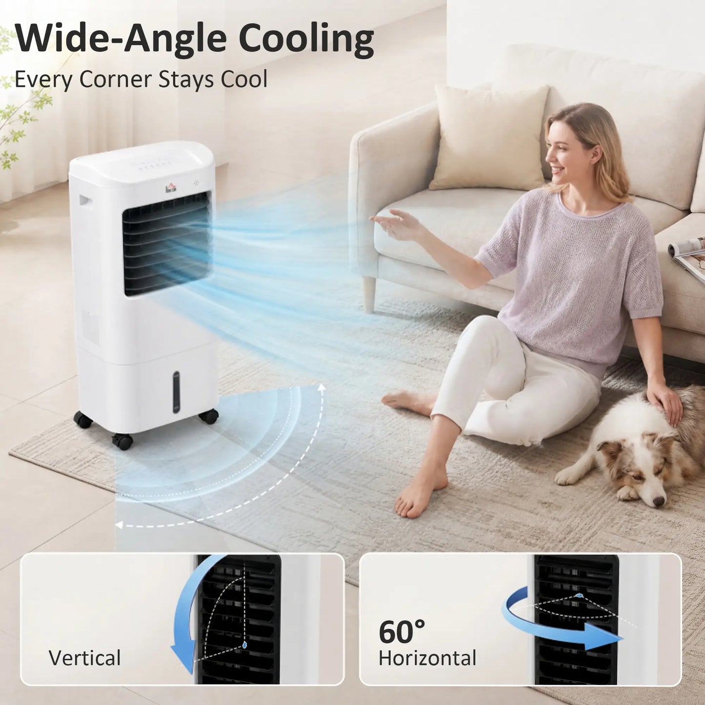 Tower Cooling Fan with Ice Pack, Remote, 3 Modes, 3 Speeds, 7.5H Timer, White Tower Fans at Gallery Canada