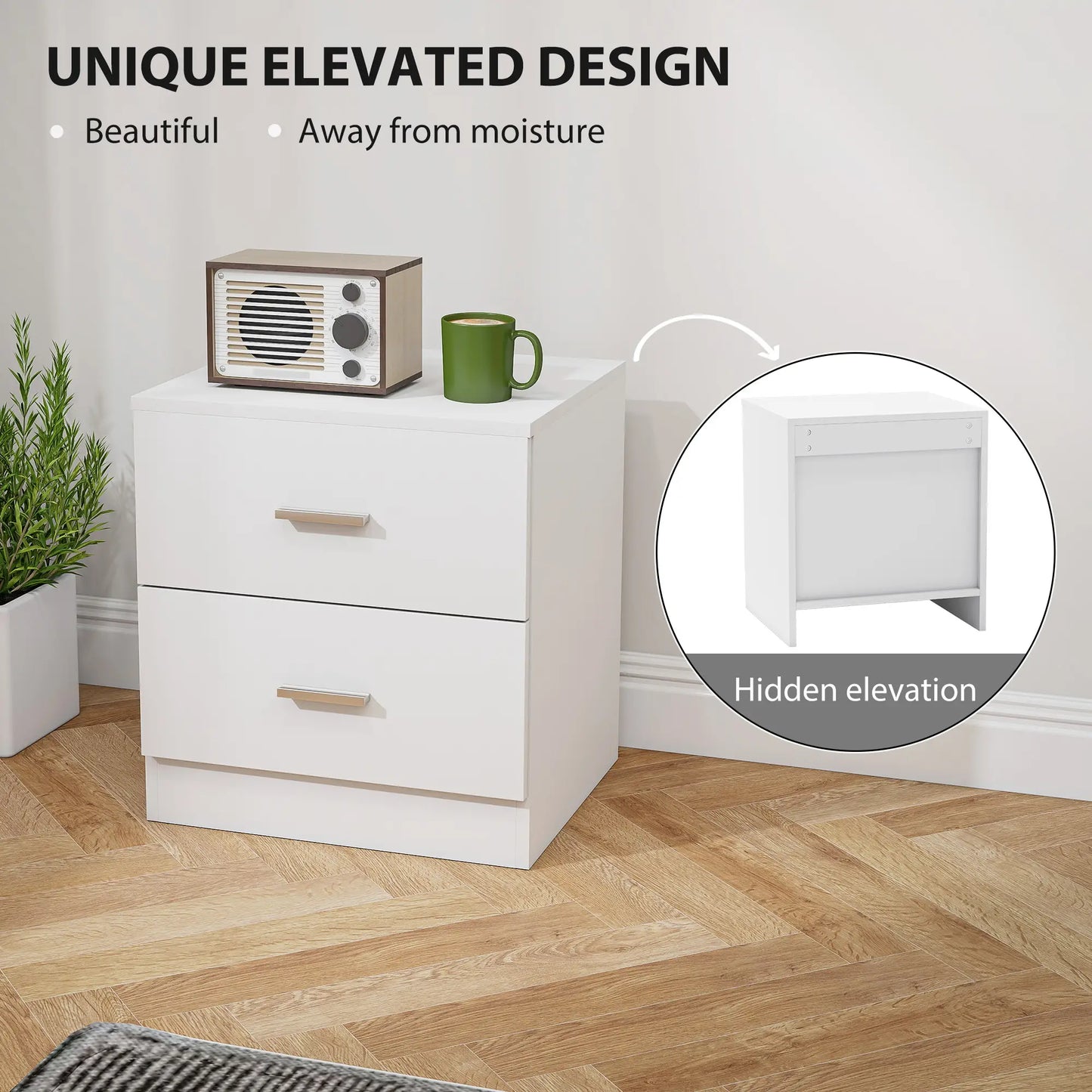 Modern Bedside Table with 2 Drawers, Nightstand, White Bedside Tables at Gallery Canada