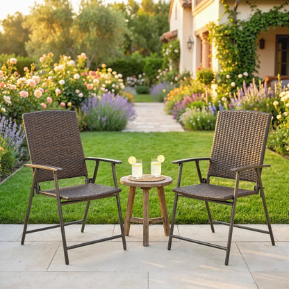 Wicker Dining Chair Set of 2, Foldable Rattan, Steel Frame, Brown Patio Chairs at Gallery Canada