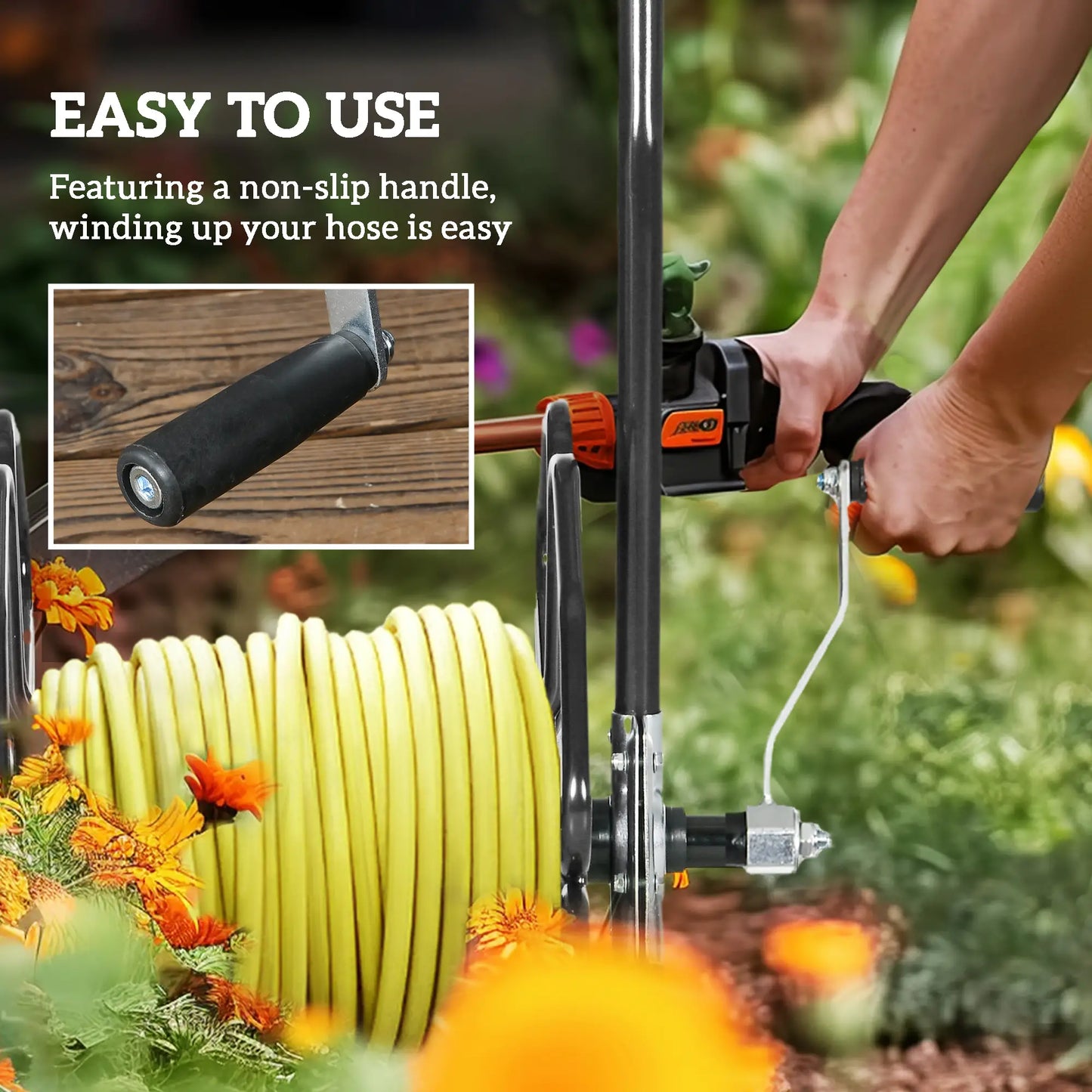 5/8" Hose Reel Cart, 98 ft, Garden Water Hose with Wheels, Black