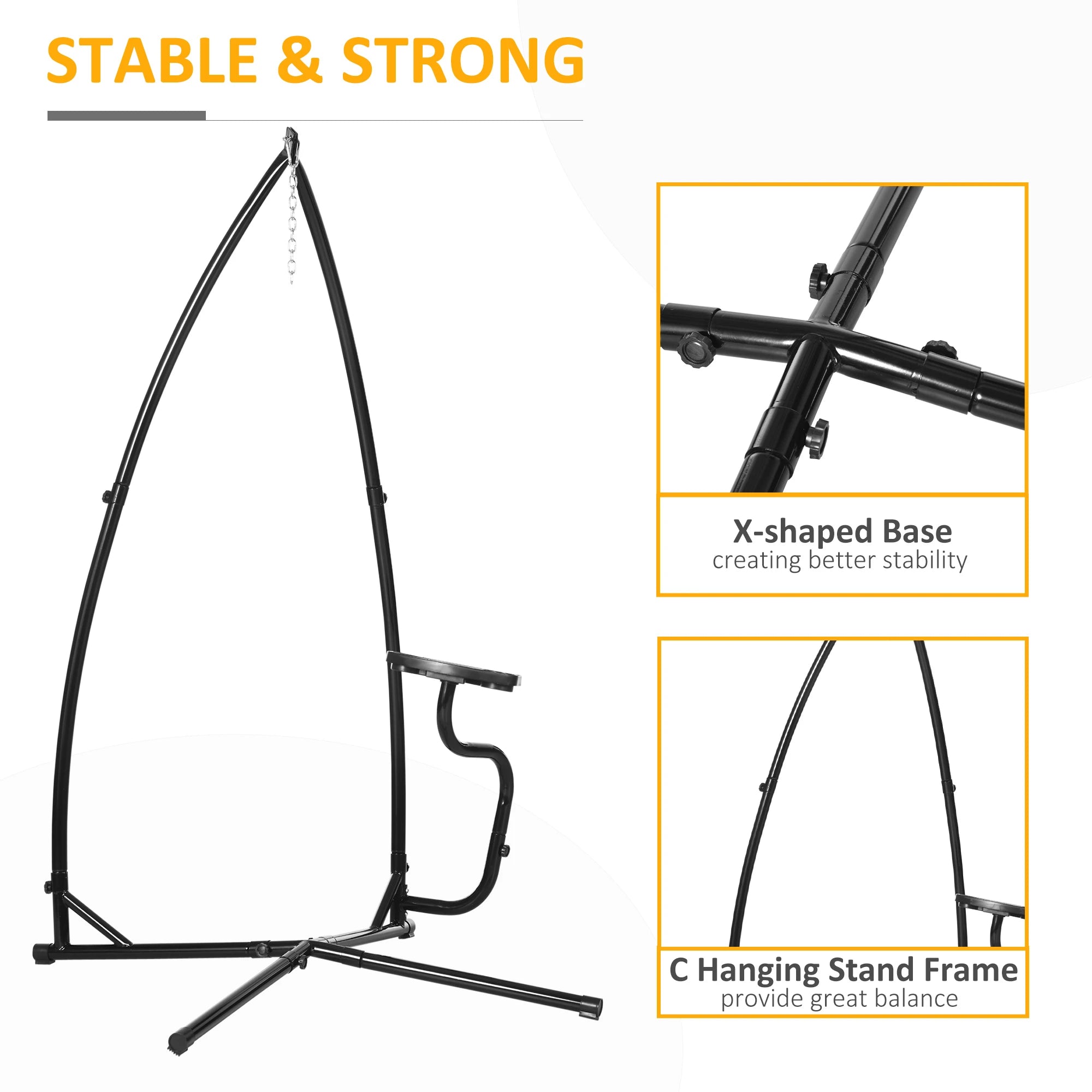 Hammock Chair Stand, Metal C-Stand with Tray, Indoor Outdoor, Black Hammock Stands at Gallery Canada