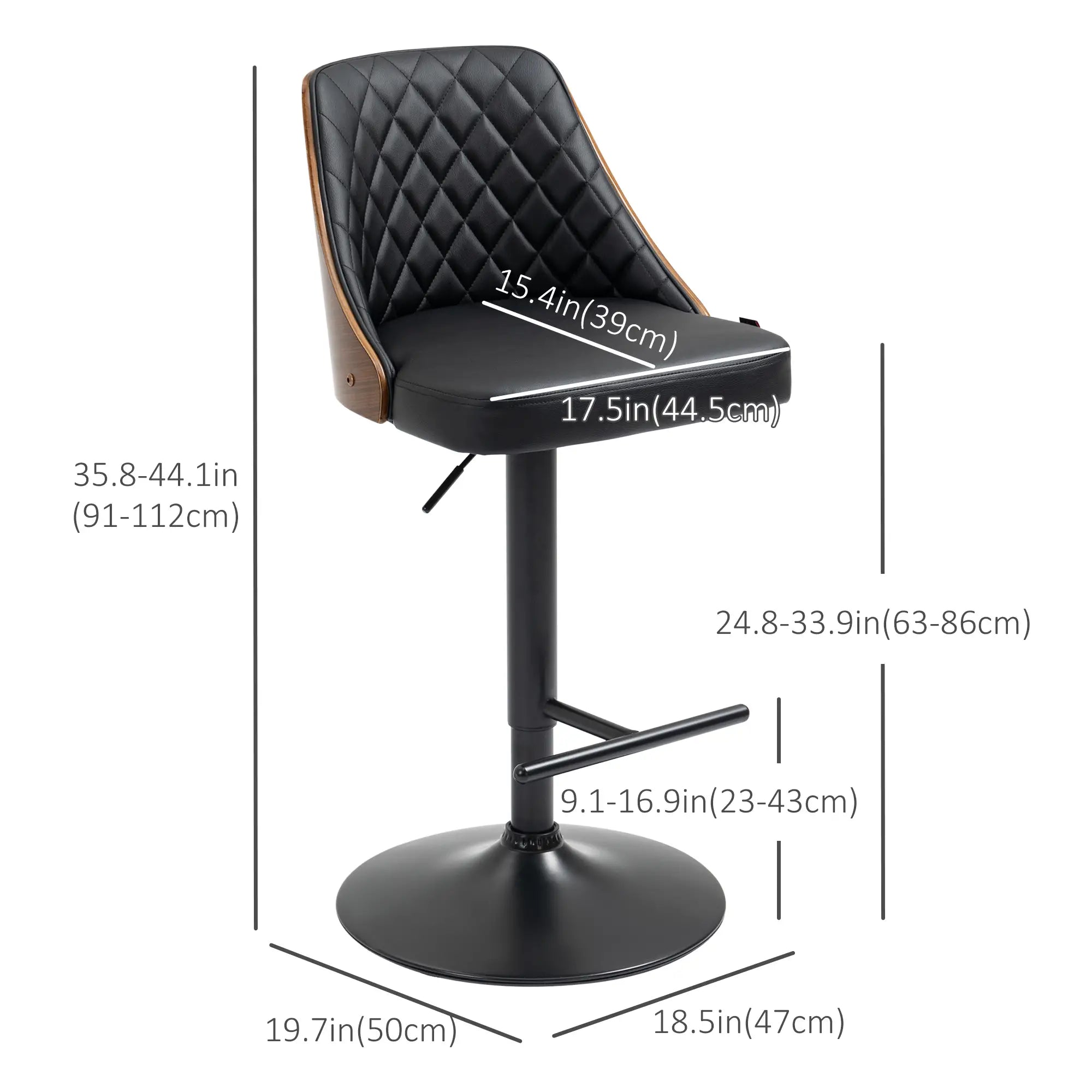 Modern PU Leather Bar Stools, Set of 2, Swivel, Adjustable Height, Black Bar Stools at Gallery Canada