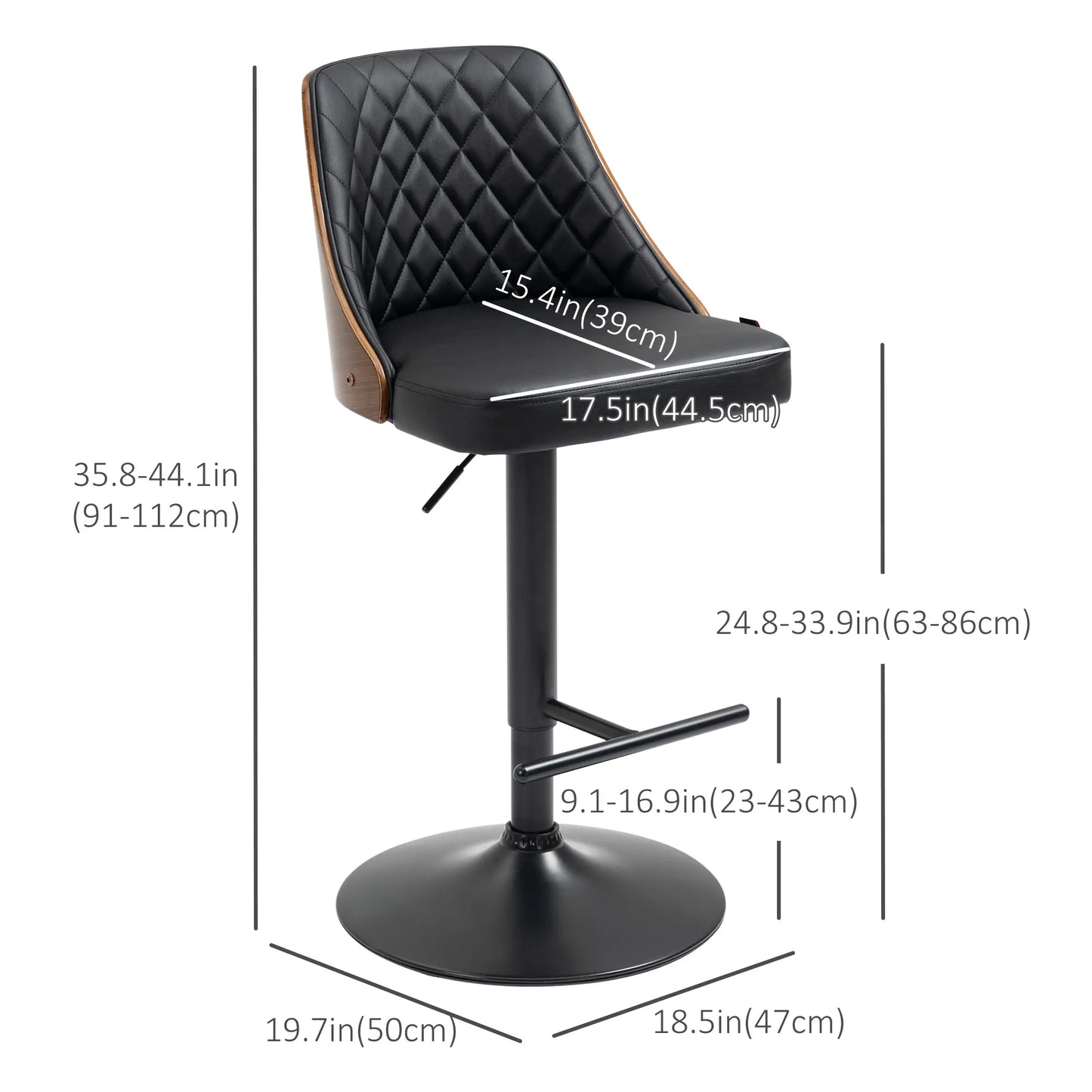 Modern PU Leather Bar Stools, Set of 2, Swivel, Adjustable Height, Black Bar Stools at Gallery Canada