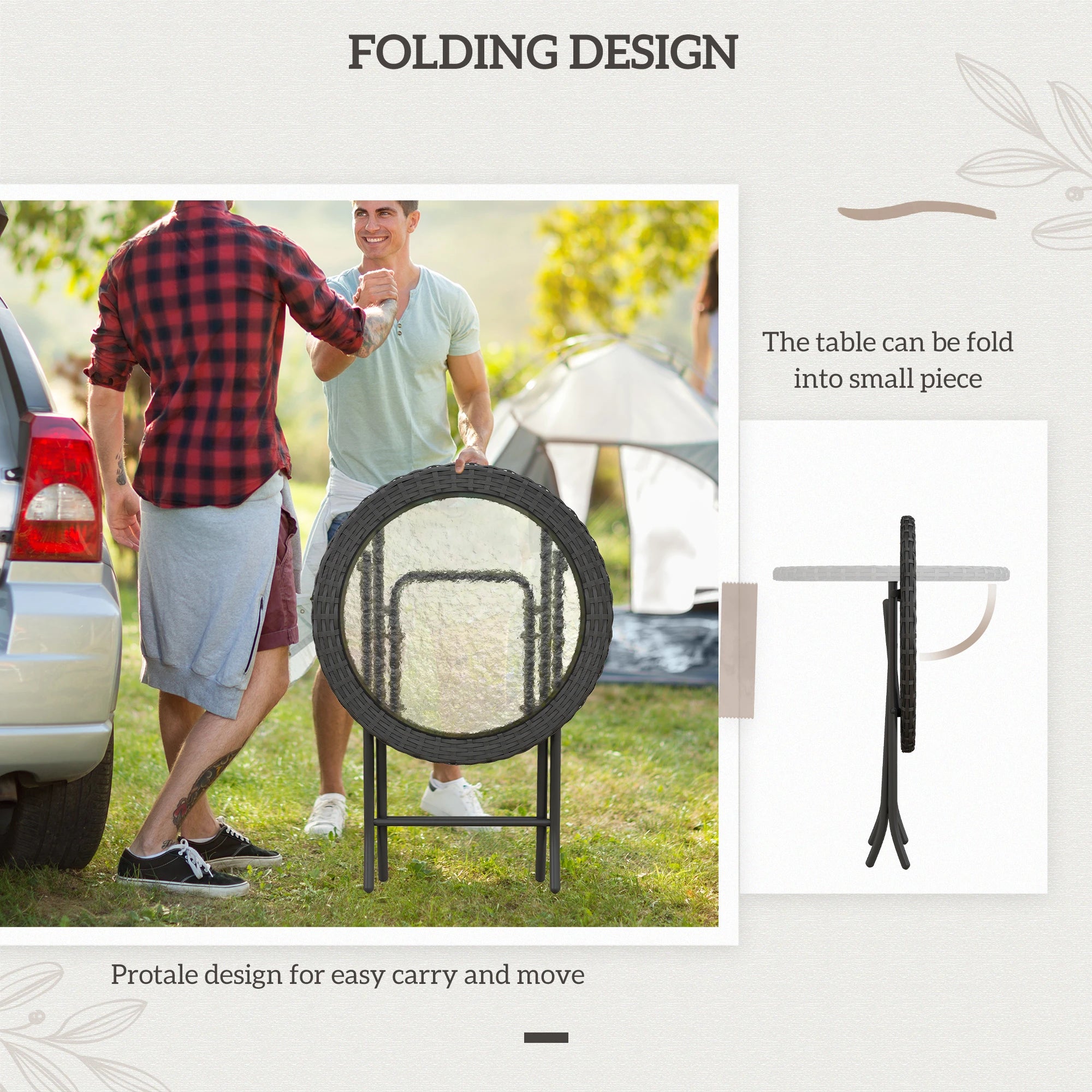 Folding Round Tempered Glass Table, Metal Frame, Black Patio Side Tables at Gallery Canada