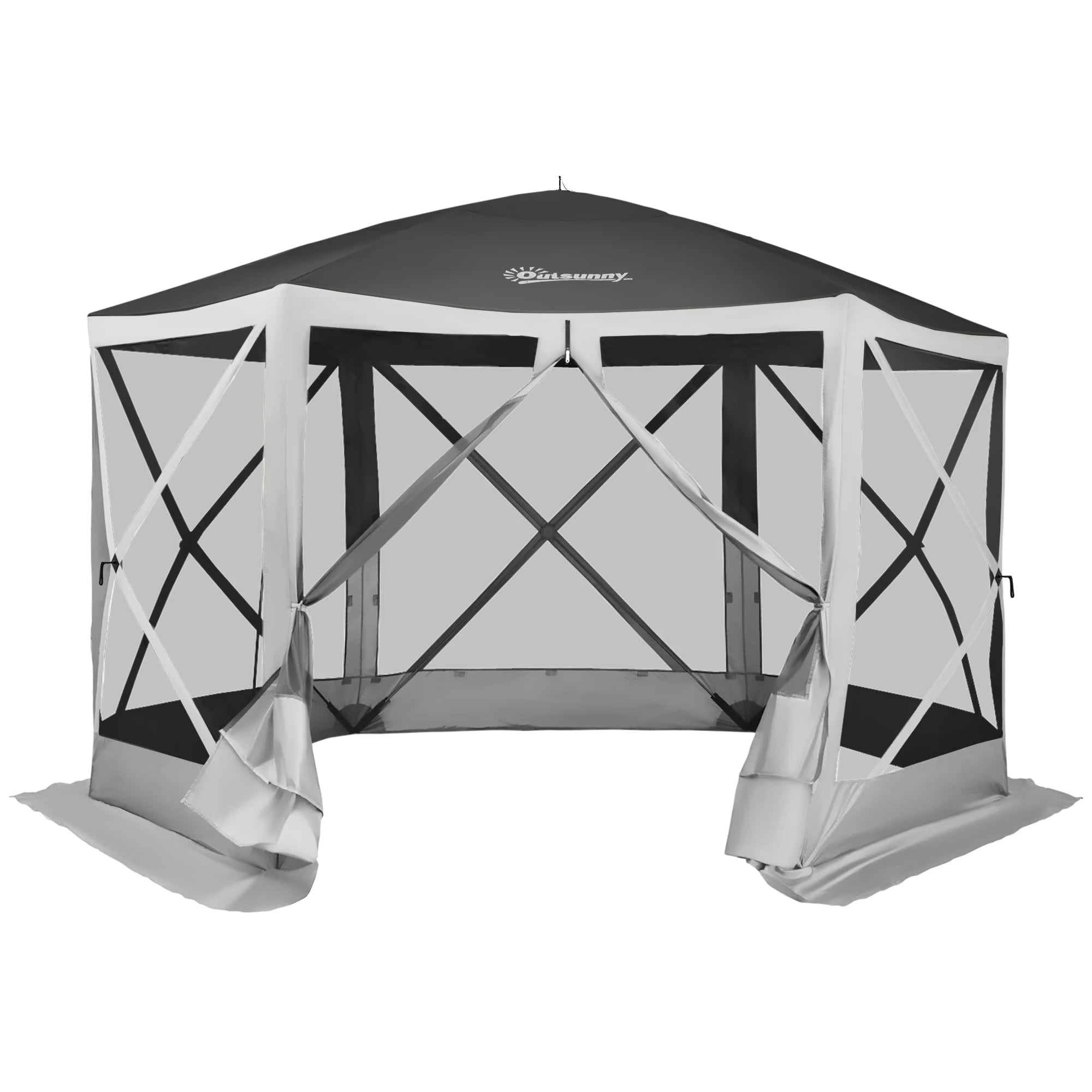 12' x 12' Hexagon Pop Up Screen Tent, Camping Shelter, Grey Pop Up Canopies Grey at Gallery Canada