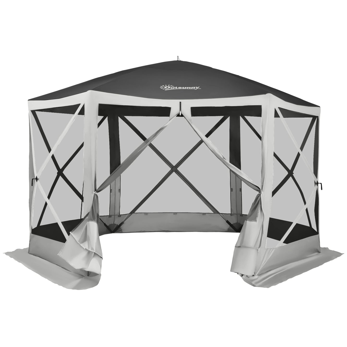 12' x 12' Hexagon Pop Up Screen Tent, Camping Shelter, Grey Pop Up Canopies Grey at Gallery Canada