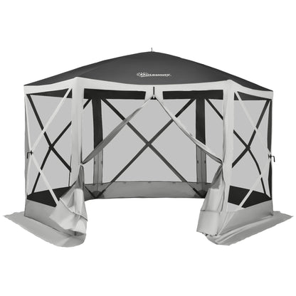 12' x 12' Hexagon Pop Up Screen Tent, Camping Shelter, Grey Pop Up Canopies Grey at Gallery Canada