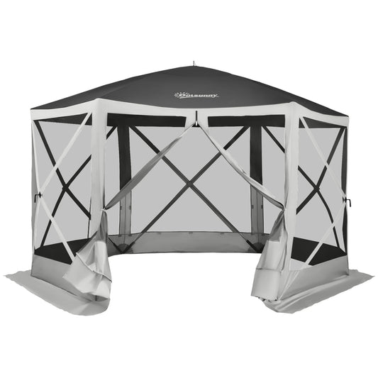 12' x 12' Hexagon Pop Up Screen Tent, Camping Shelter, Grey Pop Up Canopies Grey at Gallery Canada