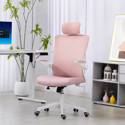 Ergonomic Office Chair, Swivel Desk Chair, Adjustable Lumbar Support, Headrest, Height, Flip-up Armrests, Pink Task Chairs Pink, White at Gallery Canada